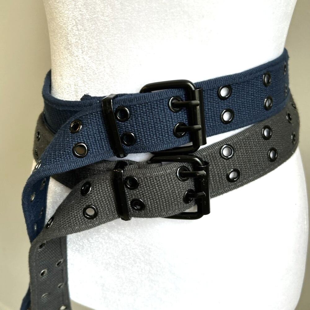 2 Canvas Belt Mens XL Casual Double Prong Heavy Duty Utility Workwear Blue Gray